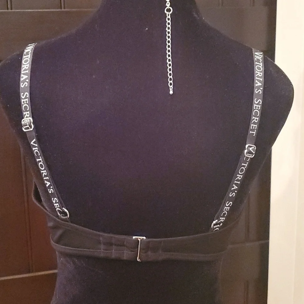 Victoria's Secret Bikini Top Black with Logo Straps Size 36D